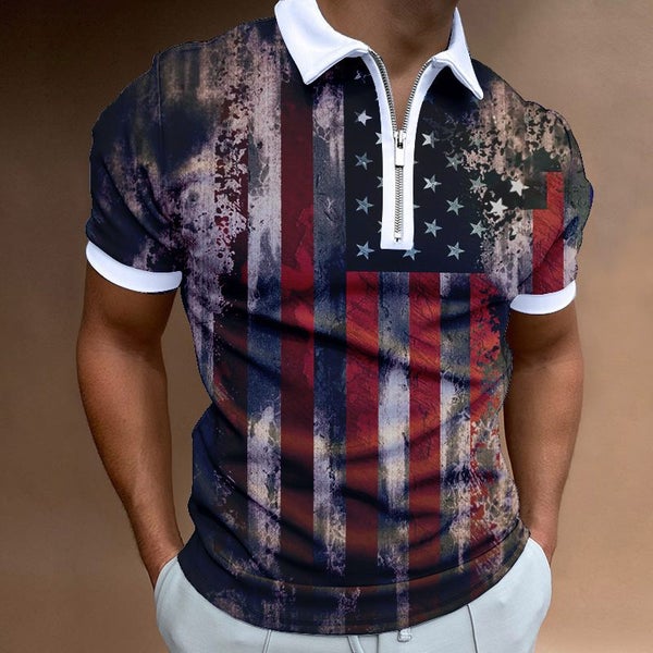 Fashion Men's Clothes Polo Shirts Street American Flag Print Casual Carousel 1