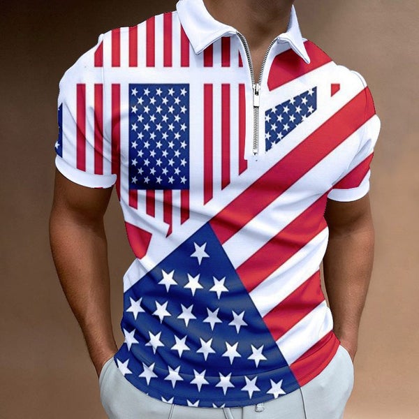 Fashion Men's Clothes Polo Shirts Street American Flag Print Casual Carousel 2