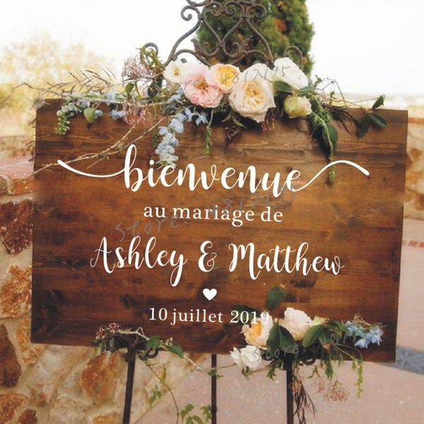 French Style Wedding Mirror Vinyl Decal Custom Names Wall Sticker Carousel 1