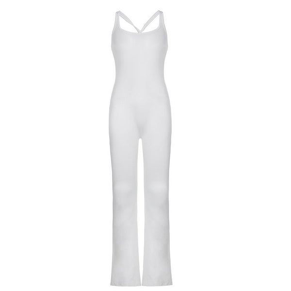 Sexy Backless Y2K Casual Slim Jumpsuits Solid White Female Sleeveless Carousel 6