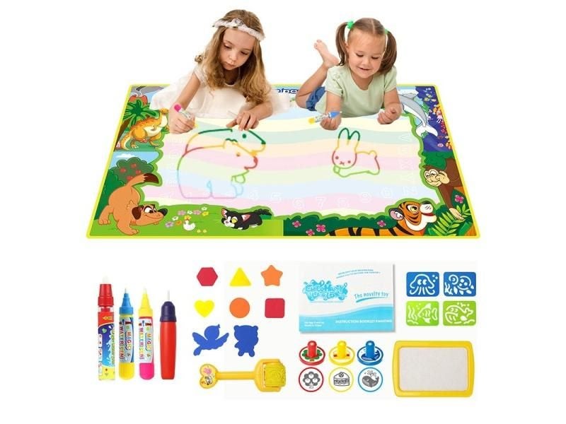 8 Types Reusable Magic Water Drawing Mat Drawing Pens 1 Stamp Set Coloring Carousel 2