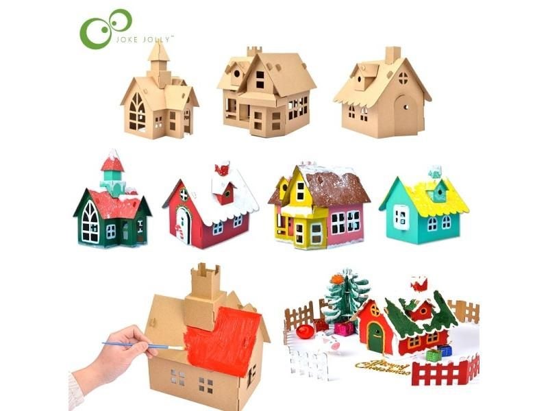 Children Handmade DIY Painting Christmas Biscuit House Festival Decorations Carousel 2