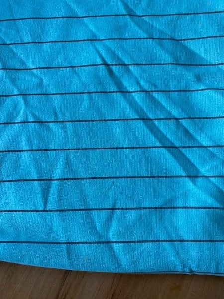 Teal blue & brown striped sweatshirting fabric (.95 m) Carousel 1