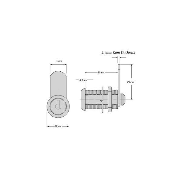 Firstlock Cabinet Cam Lock Round Face 22mm Keyed Alike Chrome Plate BNX22-CL003 Carousel 3