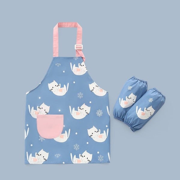 Cute Cartoon Children Apron with Sleeves Set Carousel 1