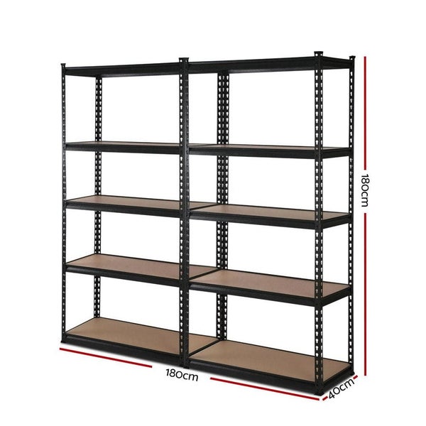 2x1.8m 5-shelves Steel Warehouse Shelving Racking Garage Storage Rack Black Carousel 2