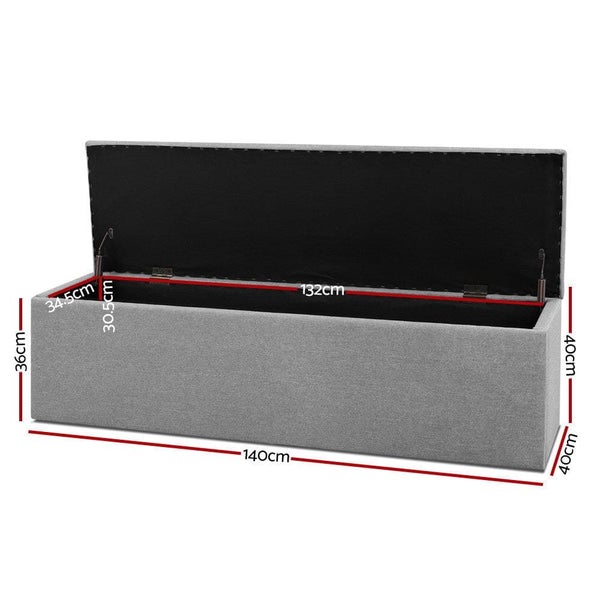 Artiss Storage Ottoman Blanket Box Grey Large Fabric Rest Chest Toy Foot Stool Carousel 2