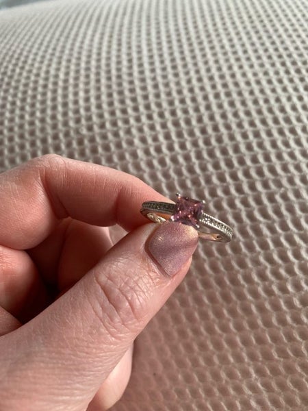 Pink crystal square Sterling silver Royal Essence ring Carousel 19