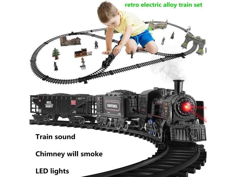 Upgrade Home Kids Train Set Metal Alloy Train Toy With Light And Sound And Carousel 2