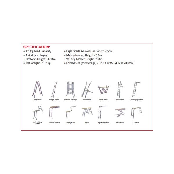 3.7M Multifold Aluminium Ladder 120Kg Cap. Carousel 2