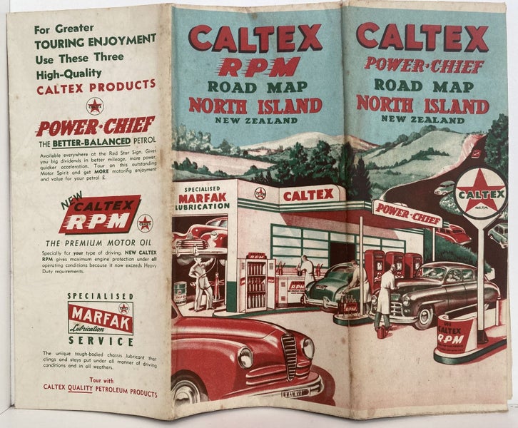CALTEX 'Power Chief' ROAD MAP of New Zealand - North Island 1940 Carousel 1