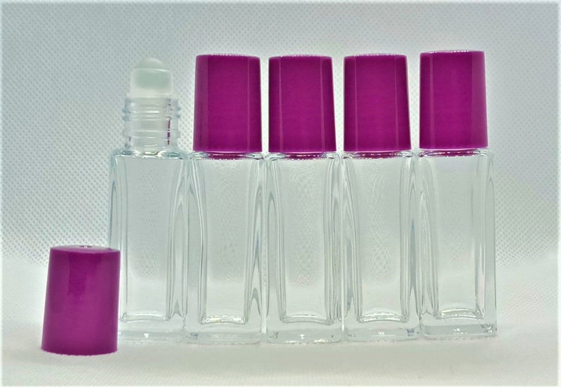 12ml Perfume/ Essential Oil Roll on Glass Bottle - Mauve Lid x 5 Carousel 1