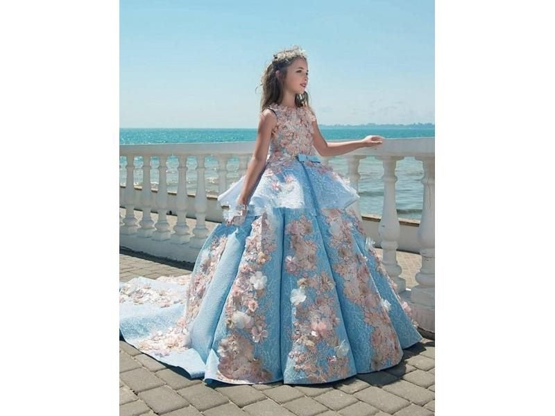 Princess Sky Blue Flower Girl Dresses For Wedding Party Gowns Carousel 1