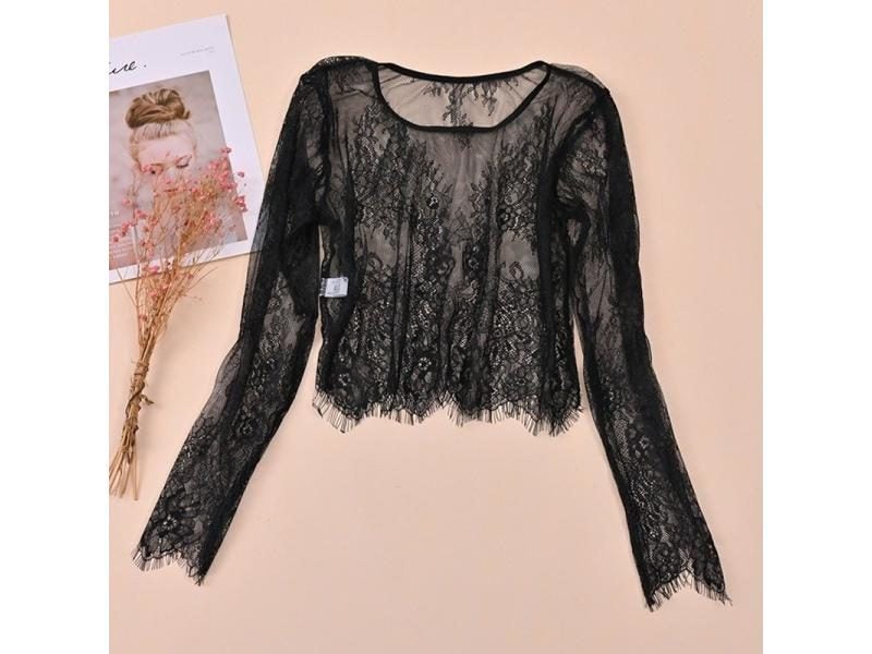 Black White Lace Women Bolero Femme Elegant Sheer Shrug Evening Party Dresses Carousel 1