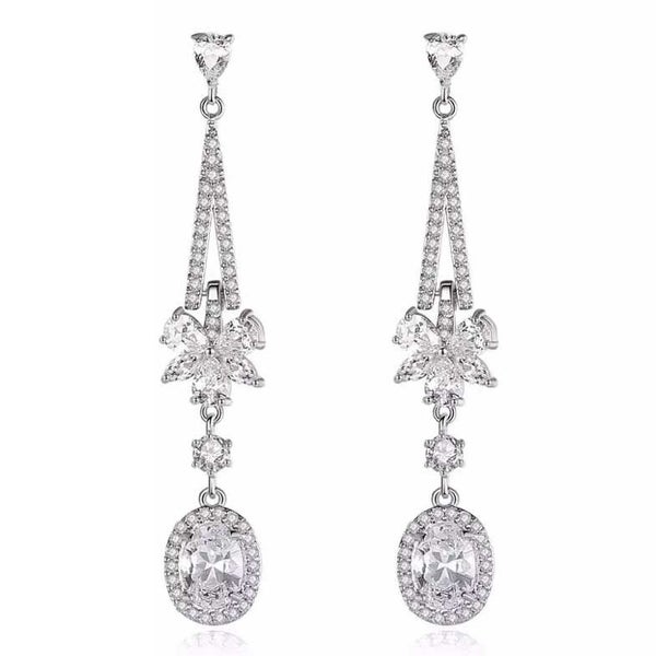 925 Sterling Silver Bridal Dangle Crystal Earrings "Esther" Carousel 1