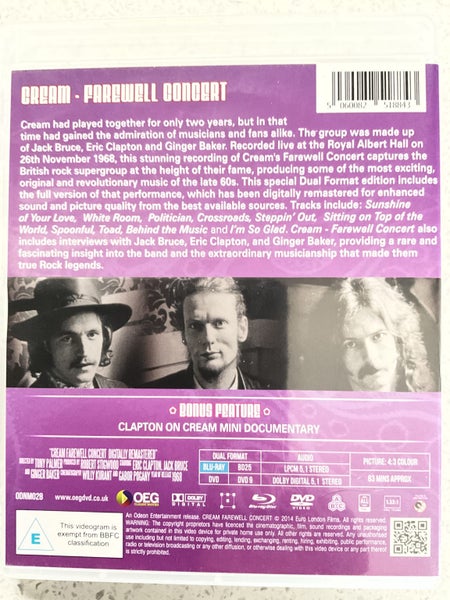 CREAM FAREWELL CONCERT (Blu-ray) EXCELLENT CONDITION BLURAY/ DVD SET Carousel 2