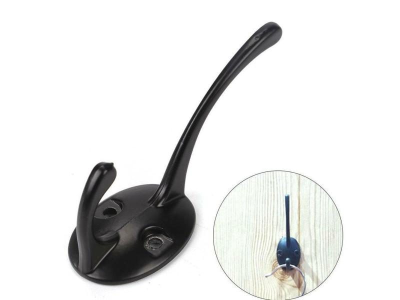 1pcs Wall-mounted Hook With 2 Screws Retro Simple Black Aluminum Alloy Hook Carousel 2