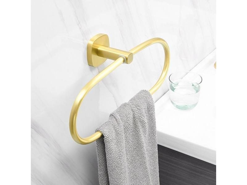 Brushed Gold Aluminum Bathroom Towel Holder Wall Mounted Towel Holder Round Carousel 2
