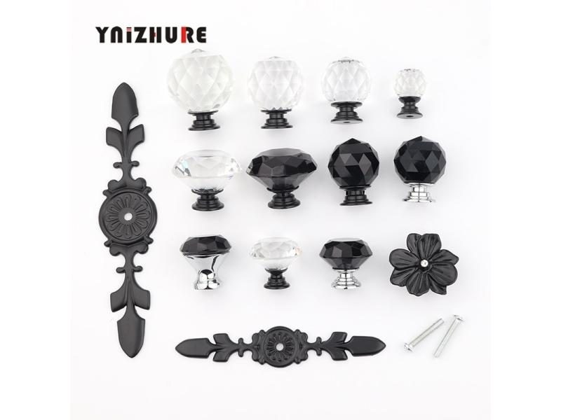 Black Diamond Shape Crystal Glass Cabinet Hardware Handles Carousel 2