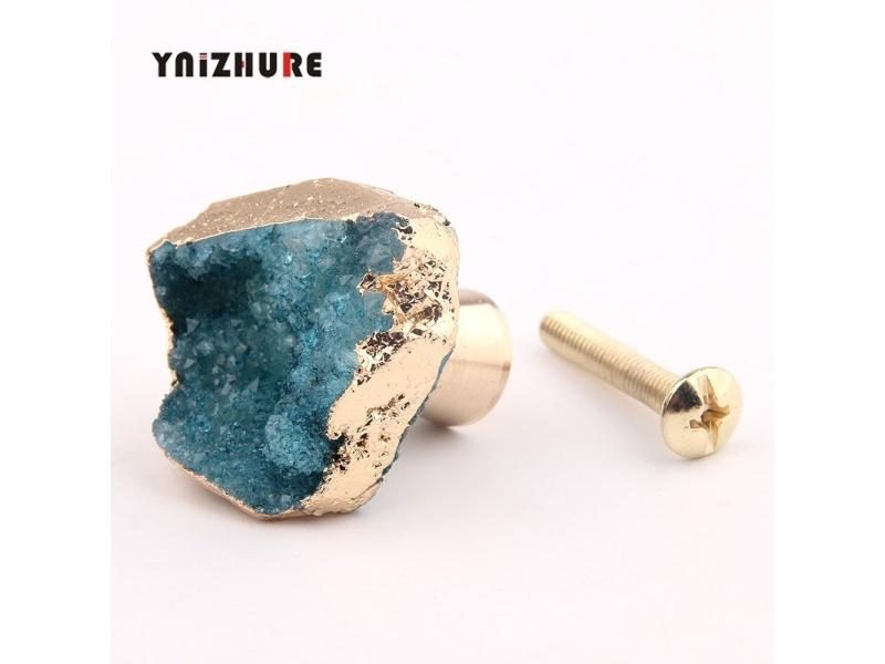 Natural Rough Stone Color Crystal Brass Kitchen Drawer Door Knob Smile Face Carousel 1