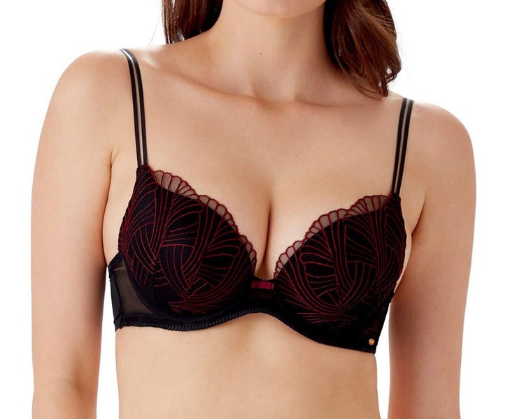 Gossard Illusion 18401 Underwired Padded Plunge Bra Black/Red CS Carousel 1
