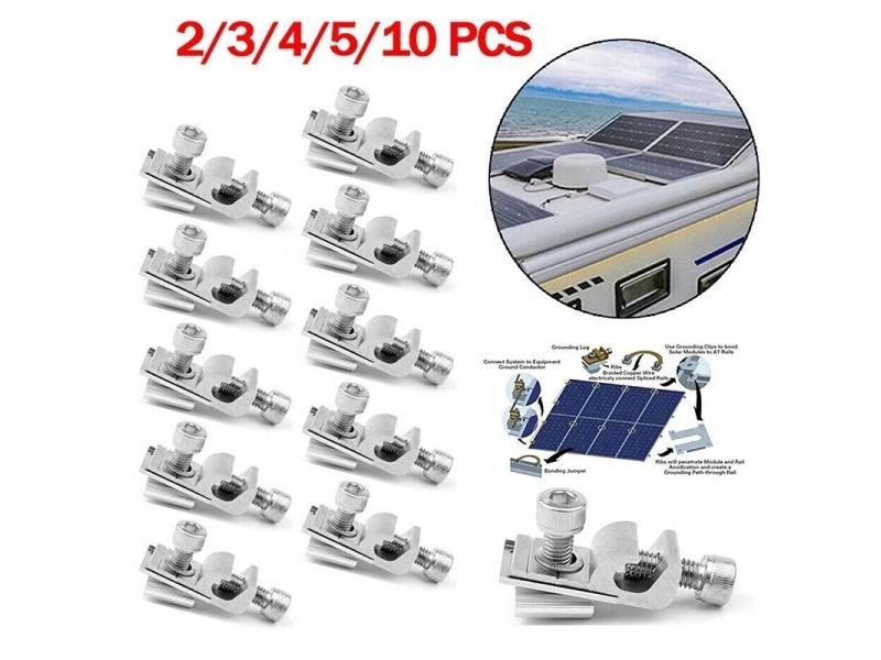 10 Pcs Grounding Lug Clips Solar Photovoltaic Ground Mount Pipe Wire Bracket Carousel 2