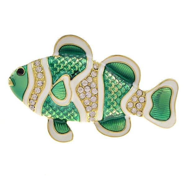 Cute Critters Brooch - Clown Fish - Green or Yellow Enamel With Crystals, Fun... Carousel 2