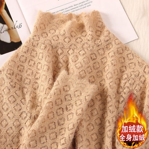 Elegant Women's Winter Plus Velvet Lace Tops Casual Mock Neck Carousel 1