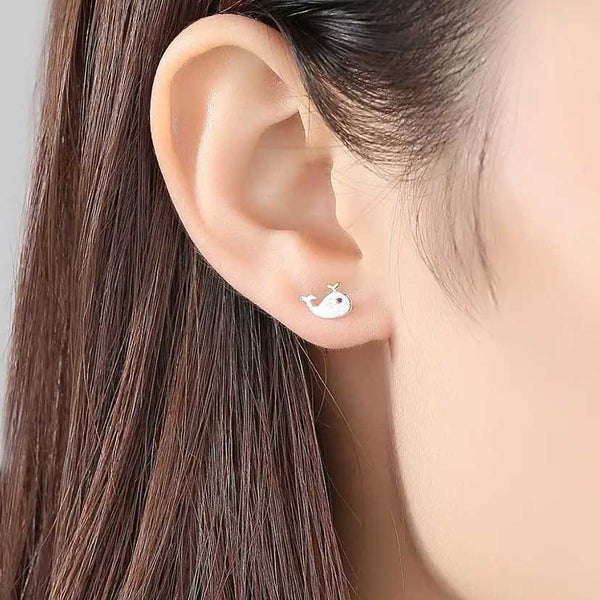 925 Sterling Silver Cute Whale Earrings "Moby" Carousel 2