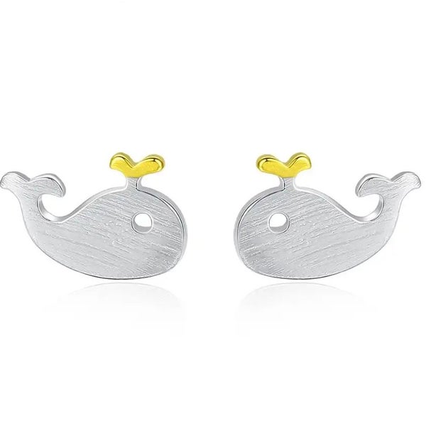 925 Sterling Silver Cute Whale Earrings "Moby" Carousel 1