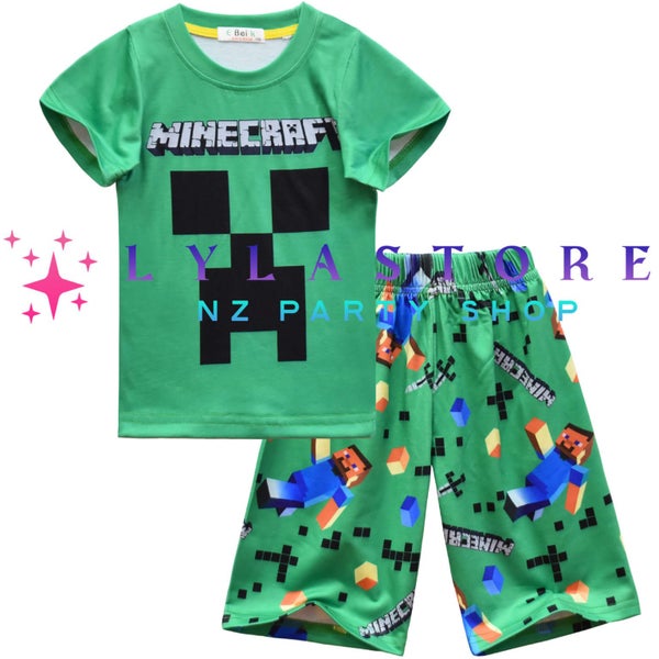Minecraft Summer Short Sleeve T-Shirt + Shorts 2-Piece Set - Cool and Comfy Carousel 1