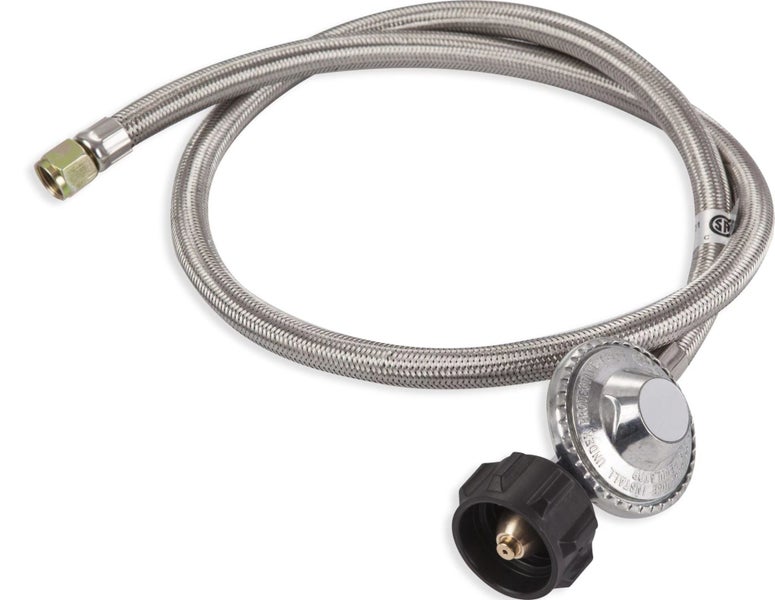 LPG QCC Gas Regulator with 1.5m Stainless Steel Braided Hose 1/4" Swivel Nut Carousel 2