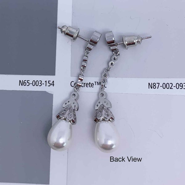 Silver Crystal Chain Drop Pearl Earring "Whitney" Carousel 4