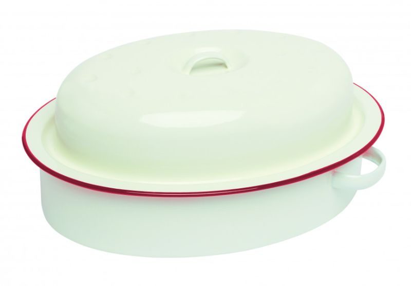 Wiltshire - Enamel Oval Roaster with lid and red rim 3L Carousel 1