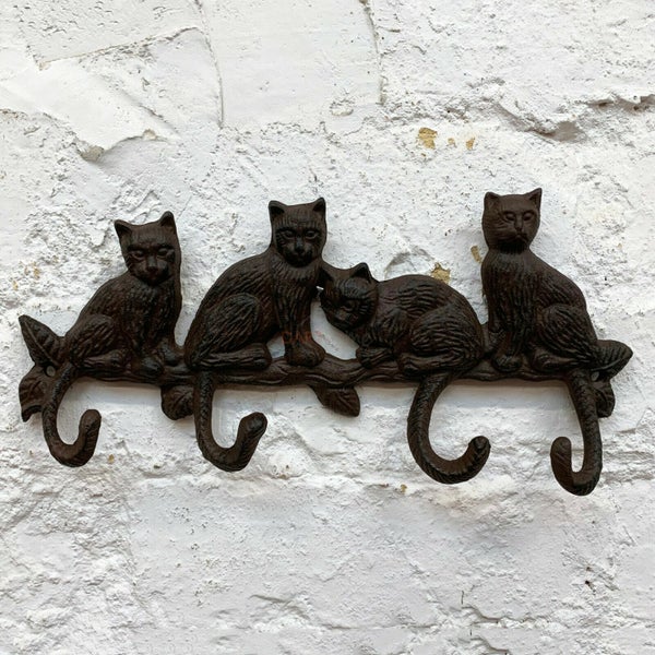 Cast Iron Wall Mounted Kitten Cats Tail Hook 4 hooks : BidBud