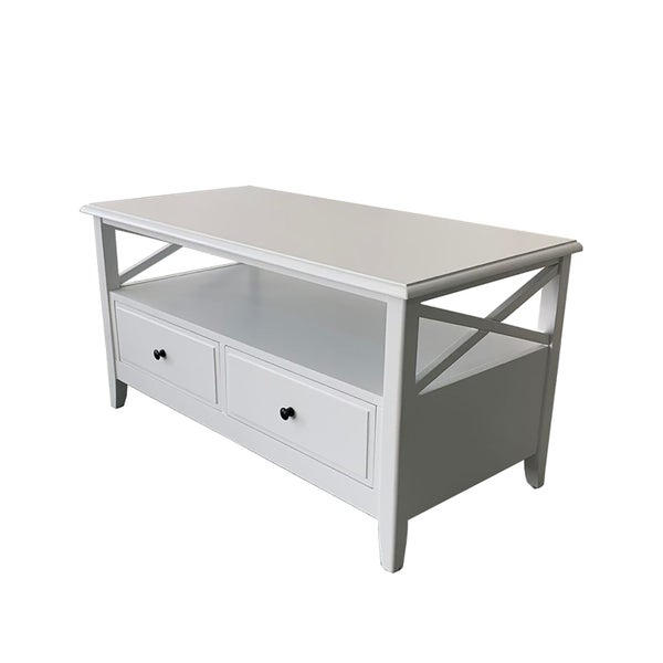Hampton Double Drawers Side Crossed Coffee Table White Carousel 2