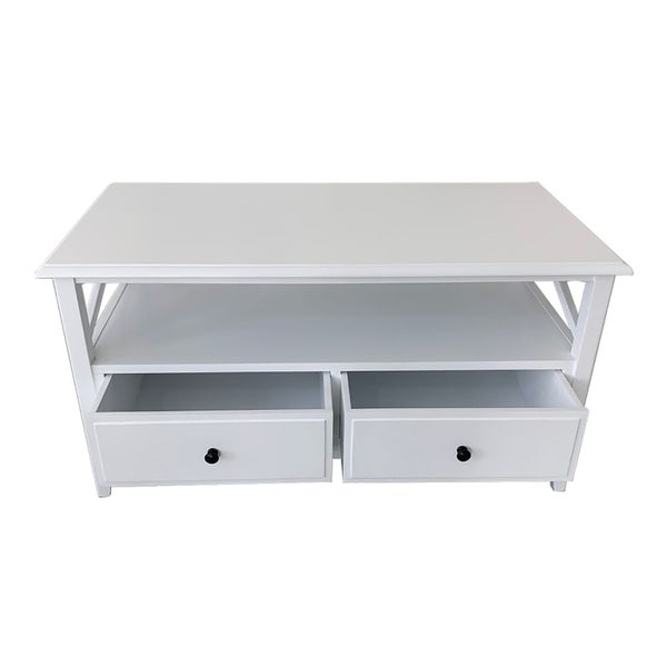 Hampton Double Drawers Side Crossed Coffee Table White Carousel 4