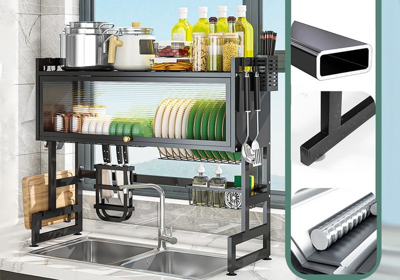 Dish Drying Rack Holder Caddy Drainer Cutlery Utensil Storage Organiser 95CM Carousel 1