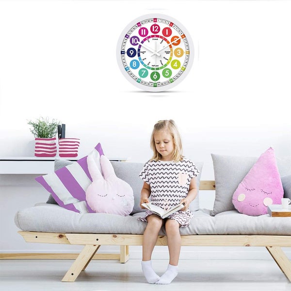 Time Teaching Clock 12 Inch Silent Wall Clock for Kids Learning Time Carousel 1