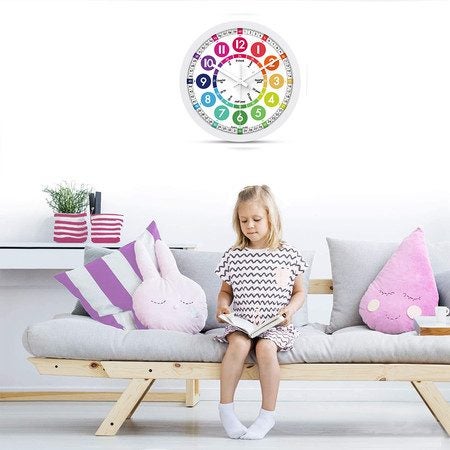Time Teaching Clock 12 Inch Silent Wall Clock for Kids Learning Time Carousel 5