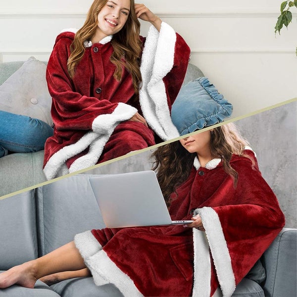 Hooded Cape Blanket Soft Plush Quilted Coat Carousel 2