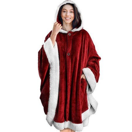 Hooded Cape Blanket Soft Plush Quilted Coat Carousel 1