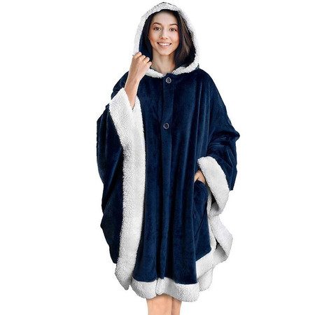 Hooded Cape Blanket Soft Plush Quilted Coat Carousel 7