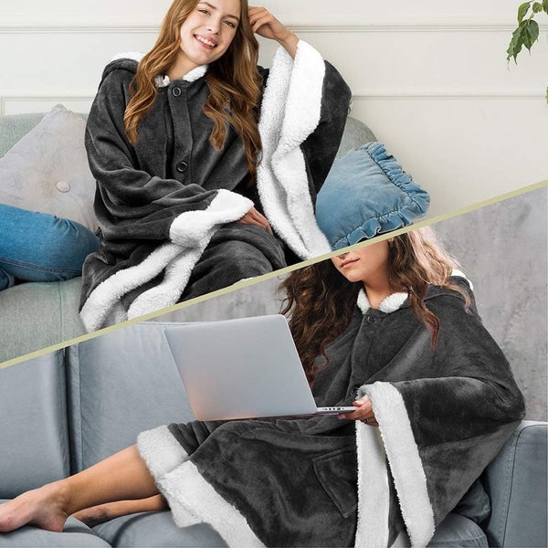 Hooded Cape Blanket Soft Plush Quilted Coat Carousel 2