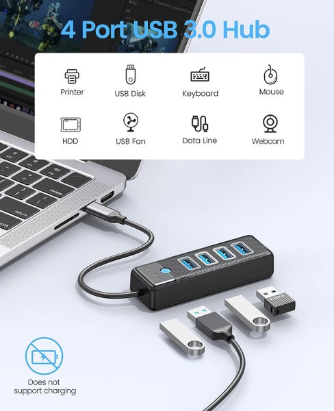 Orico Type C to 4 Ports USB-A 3.0 Hub Adapter - Black Carousel 7