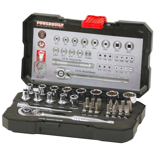 POWERBUILT 1/4" Dr 30pc Metric Socket Set Carousel 1