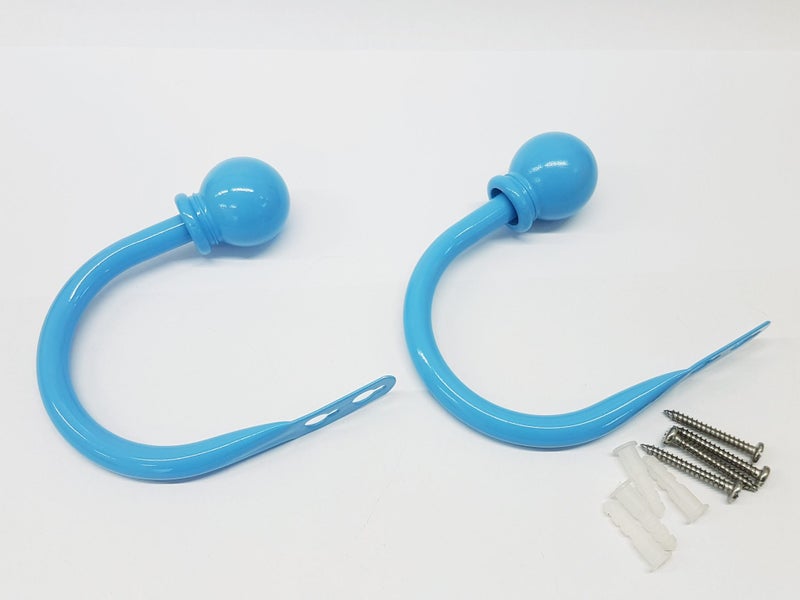 Set of 2 Ball Drapery Curtain Tie Backs / Holdbacks - Light Blue Carousel 1