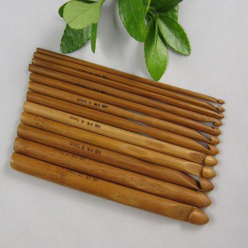 12 Size Bamboo Handle Crochet Hook Knit Weave Yarn Craft Knitting Needles Set Carousel 1