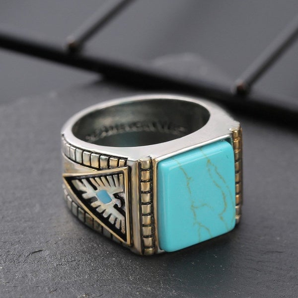 Brand New Men's Ring 925 Silver Turquoise Stone Ring Jewellery*Hot SALE Carousel 13