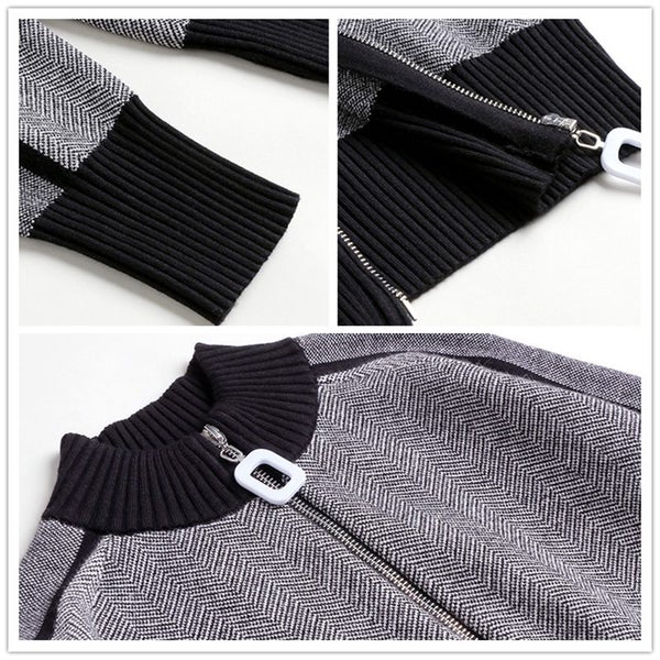 Stripe Knit 2 Piece Sets Women Casual Fall Winter Zipper Cardigan Carousel 6
